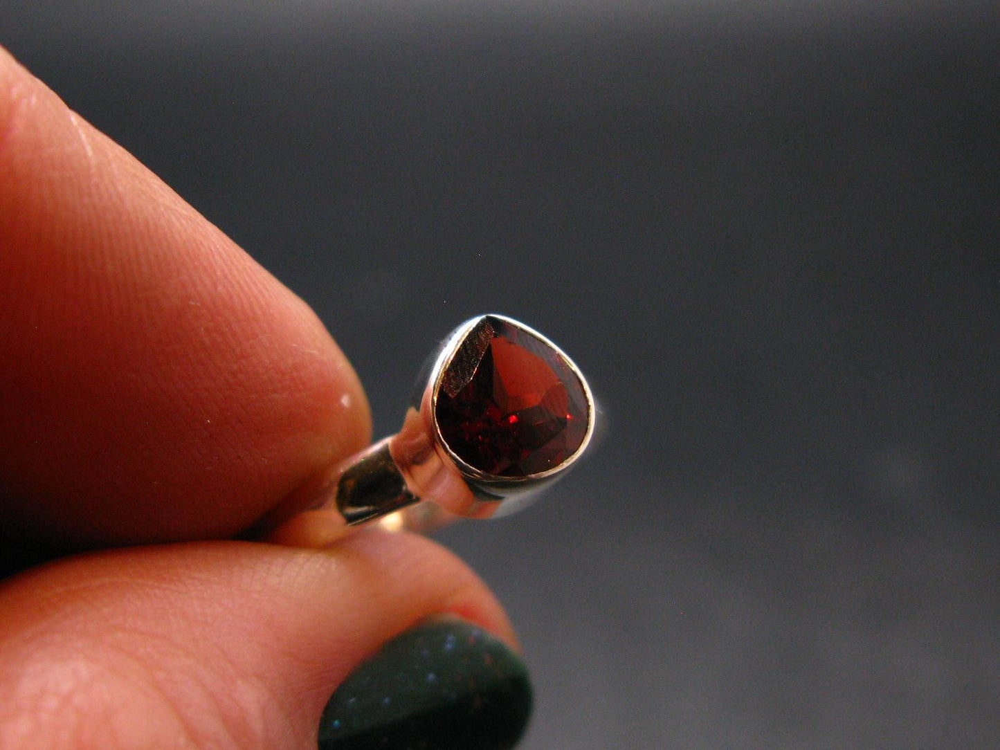 Natural Round Faceted Red Garnet Sterling Silver Ring - Size 6 - 2.24 Grams