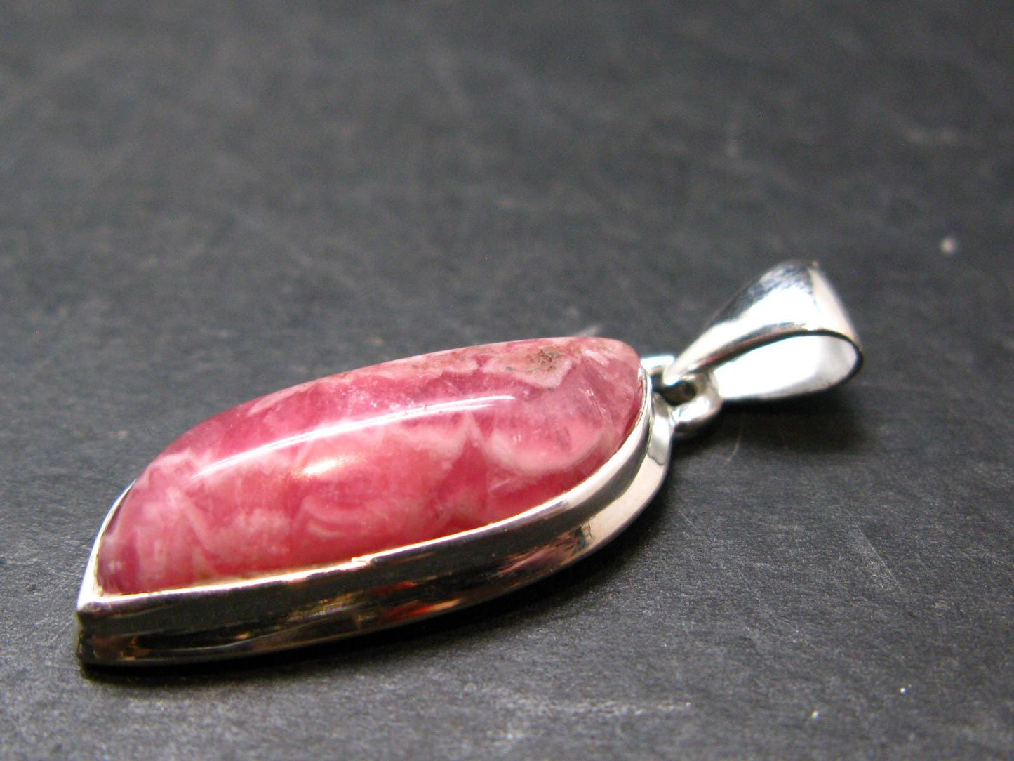 Rhodochrosite Silver Plated Pendant From Argentina - 1.5" - 5.72 Grams