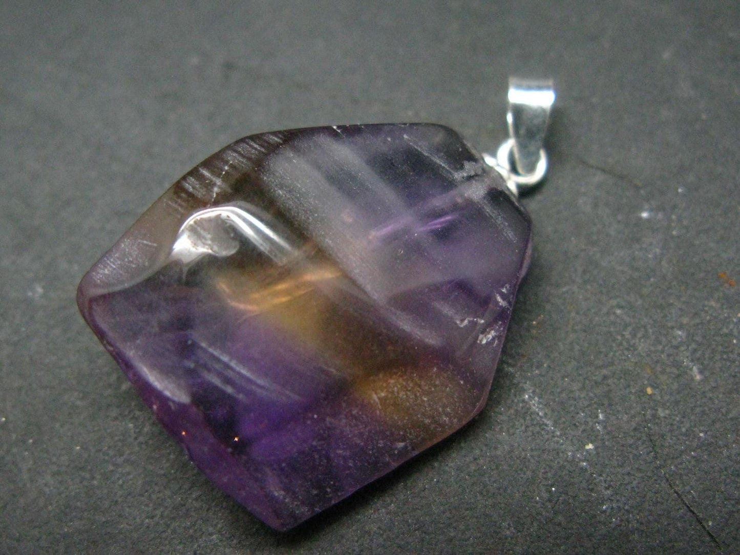 Stunning Natural Gem Ametrine Crystal Silver Pendant From Bolivia - 1.1" - 5.13 Grams