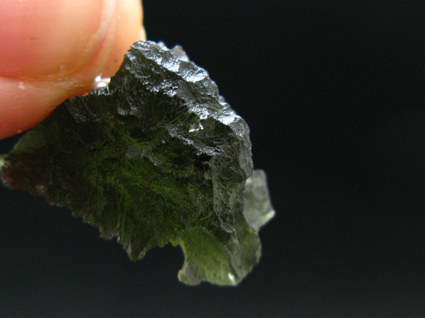 Gem Moldavite Tektite SS Pendant From Czech Republic - 0.9" - 2.38 Grams