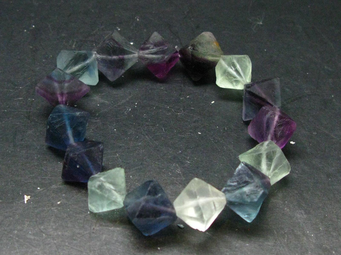 Fluorite Genuine Bracelet ~ 7.5 Inches ~ 15mm Crystal Beads