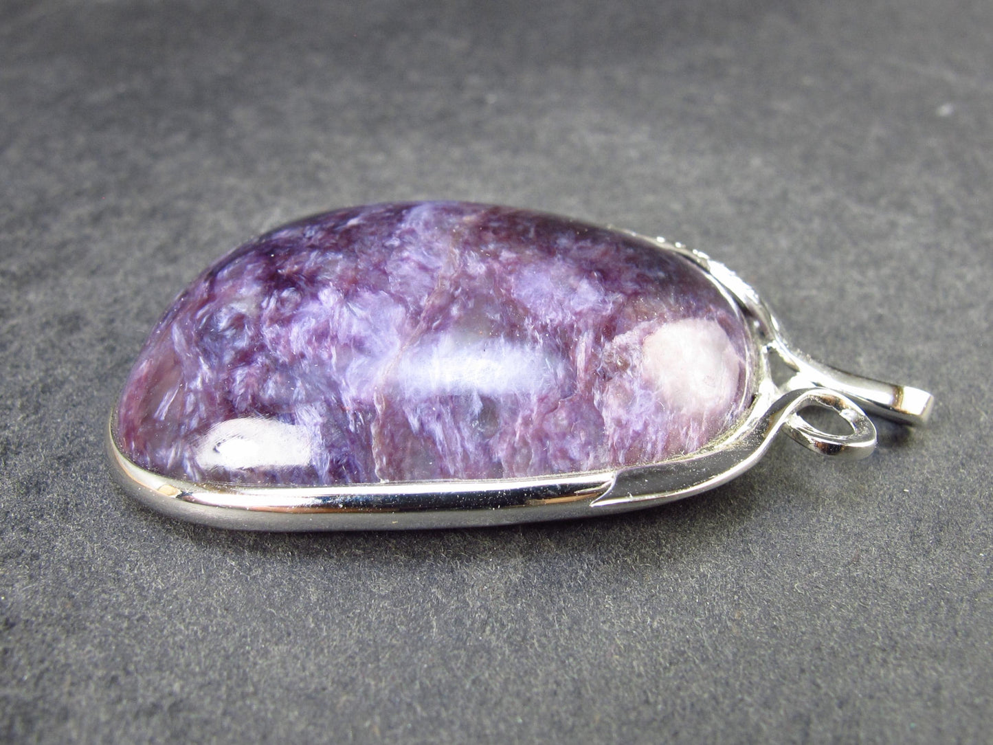 Rare High-Quality Charoite Pendant in SS From Russia - 1.8" - 20.5 Grams