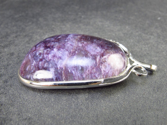 Rare High-Quality Charoite Pendant in SS From Russia - 1.8" - 20.5 Grams