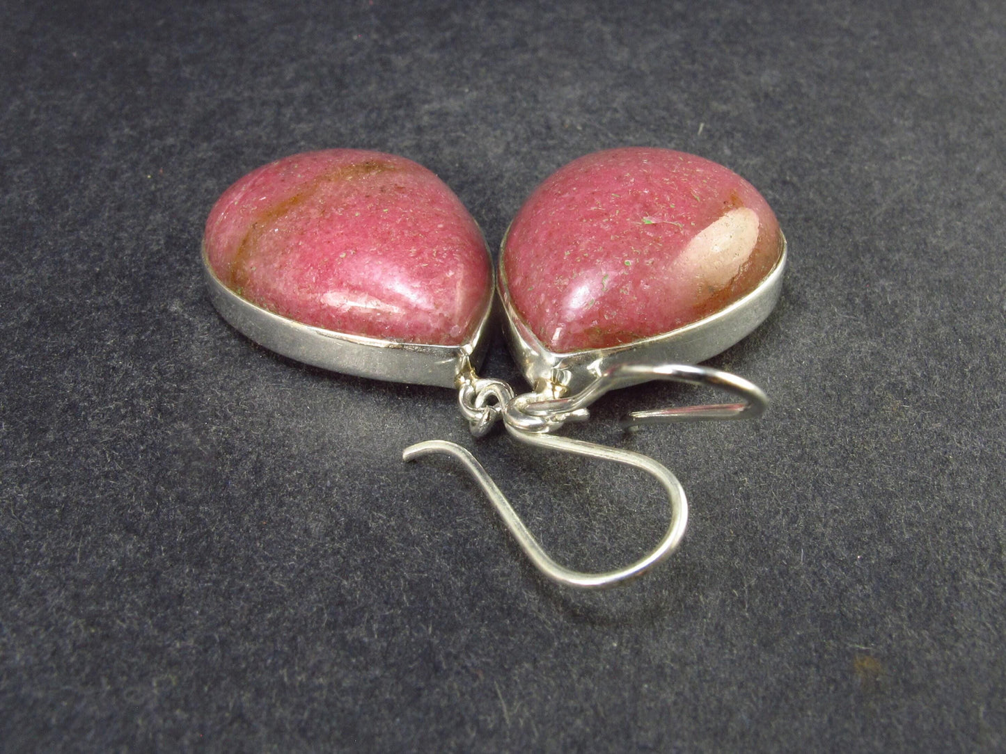 Pink Rhodonite Silver Drop Earrings From Brazil - 14.3 Grams