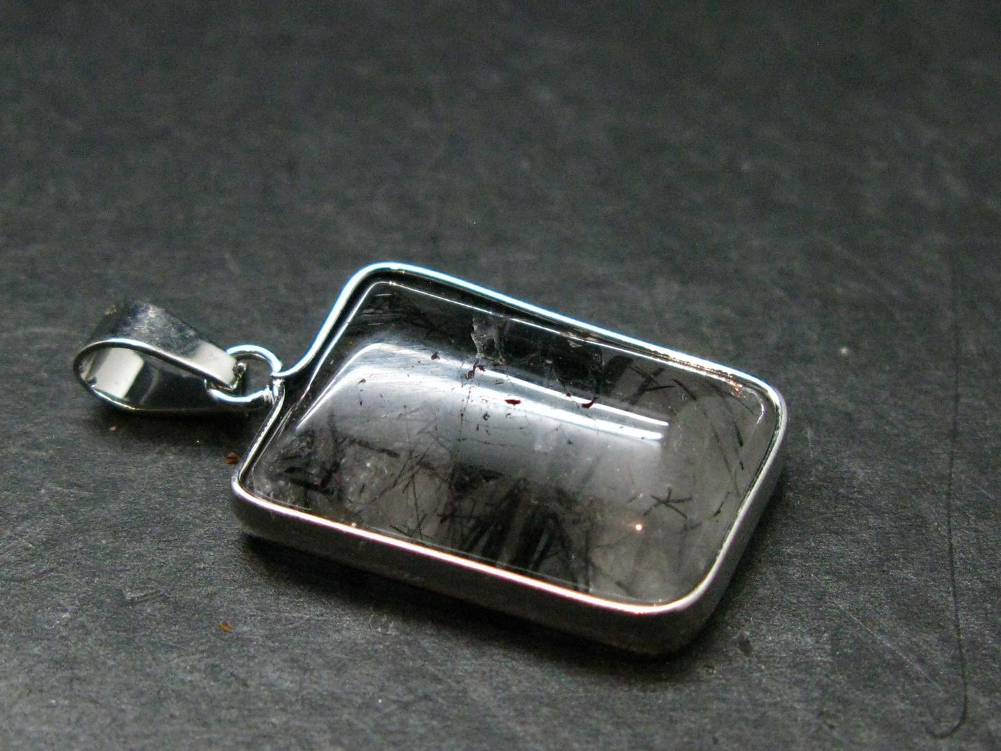 Large Tourmalinated Quartz Crystal Silver Plated Pendant From Brazil - 1.4" - 5.88 Grams