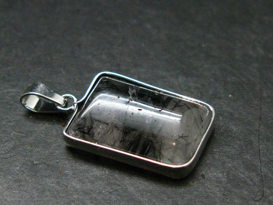 Large Tourmalinated Quartz Crystal Silver Plated Pendant From Brazil - 1.4" - 5.88 Grams