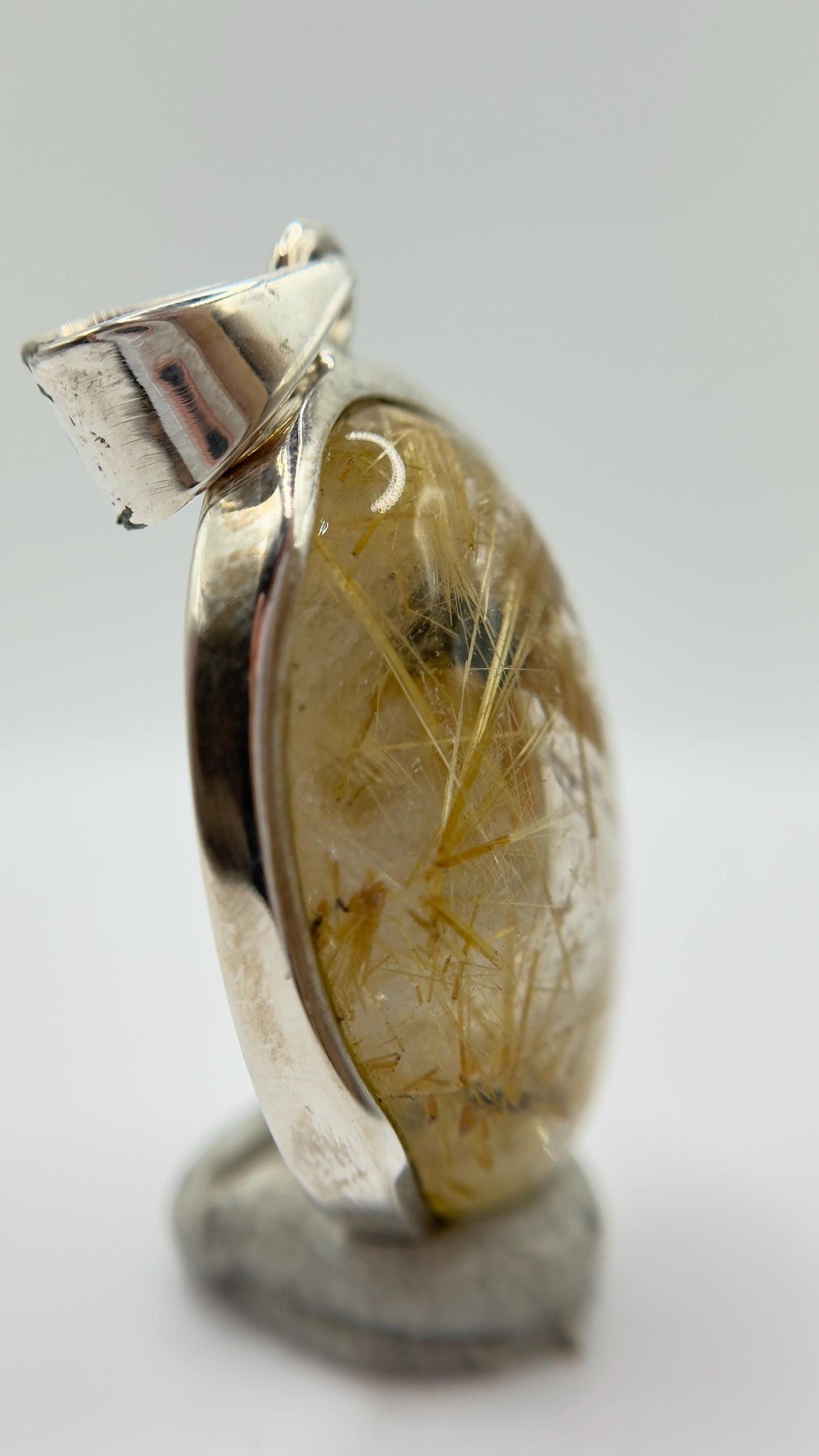 Golden Rutilated Quartz Pendant – Natural Needle Crystal in Sterling Silver