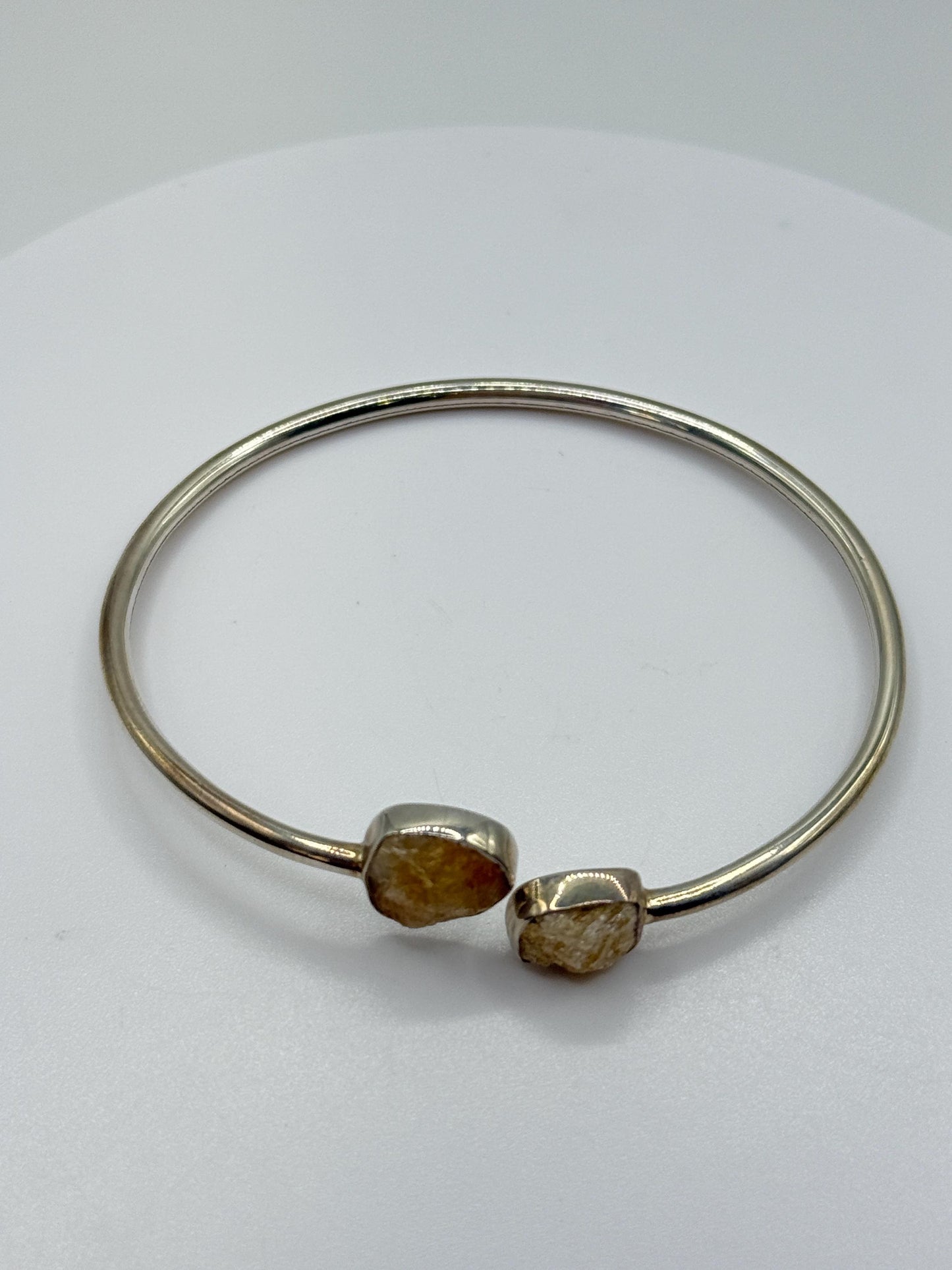 Raw Herderite Open Bangle – Natural Crystal Sterling Silver Cuff Bracelet - Weight 4.70 g
