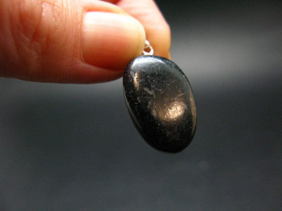Very Rare Sterling Silver Nuumite Nuummite Pendant From Greenland - 1.1" - 5.07 Grams