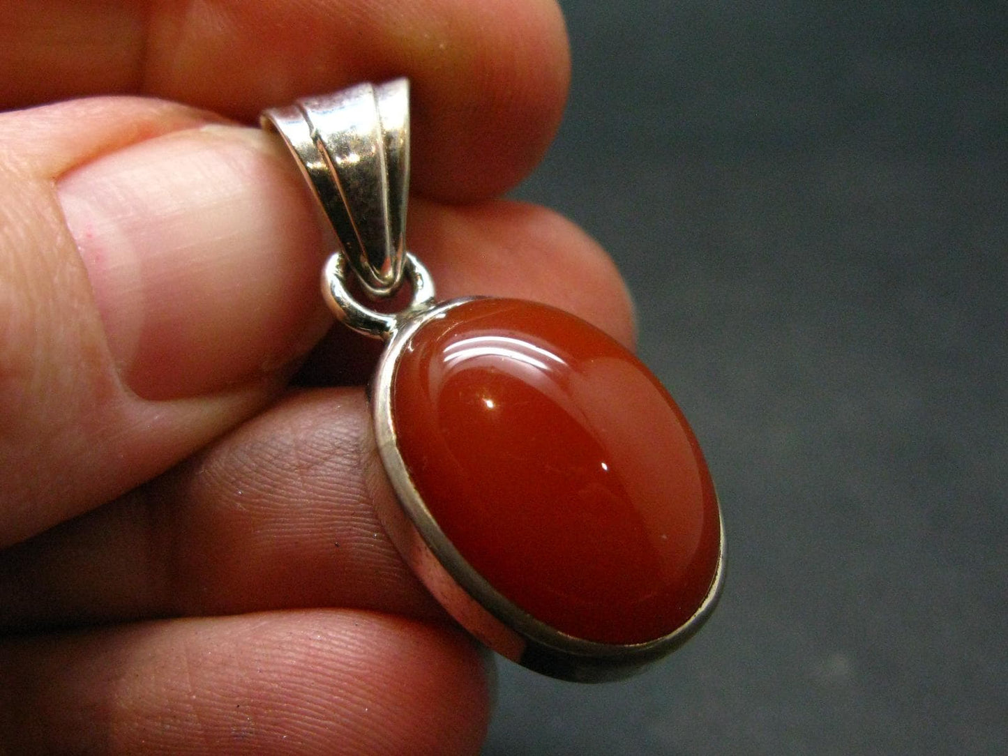 Gem from A Poem by Goethe!! Orange - Red Round Shape Carnelian Sterling Silver Pendant - 1.2"