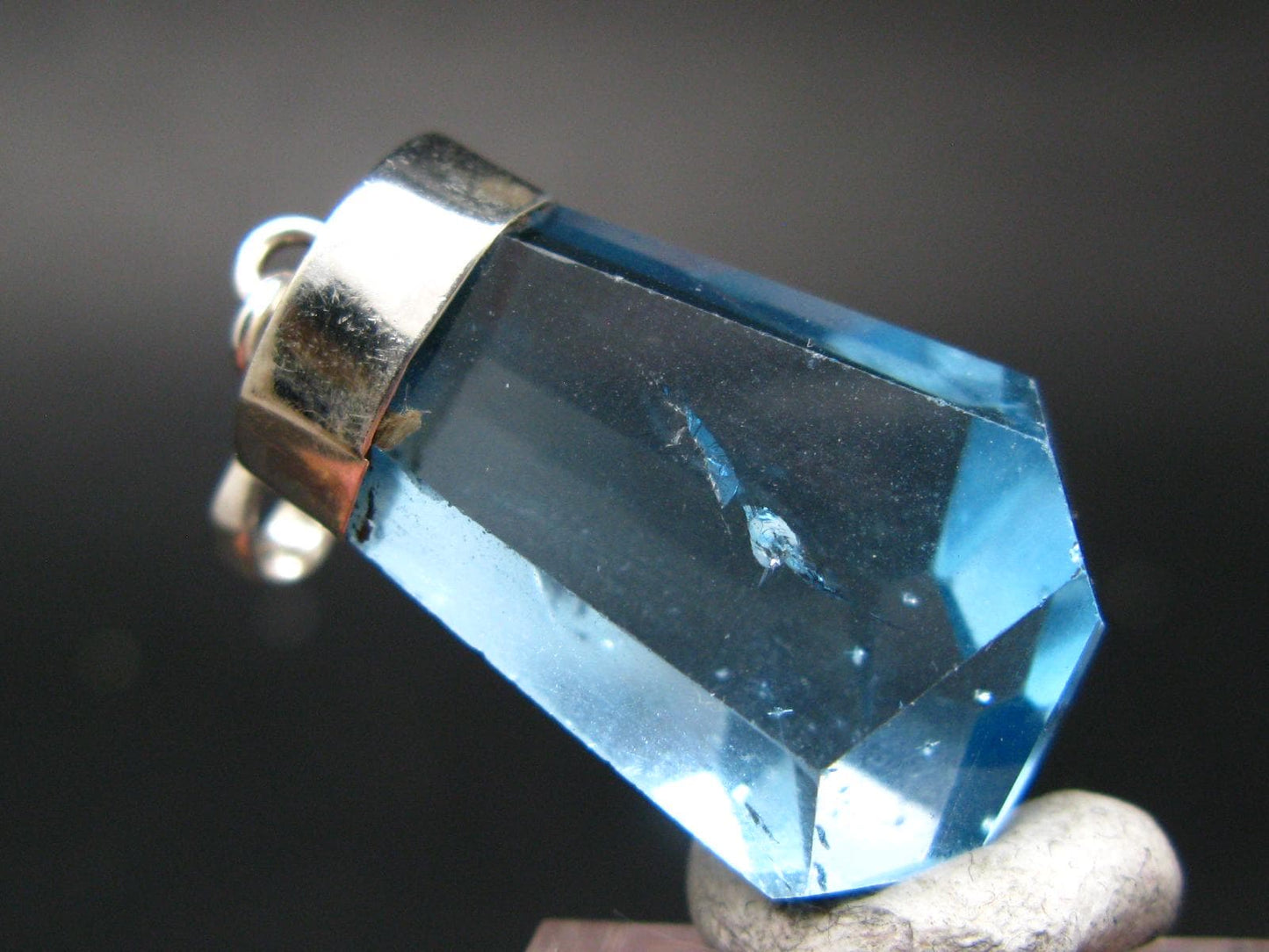 Blue Topaz Sterling Silver Pendant From Brazil - 1.6" - 13.07 Grams