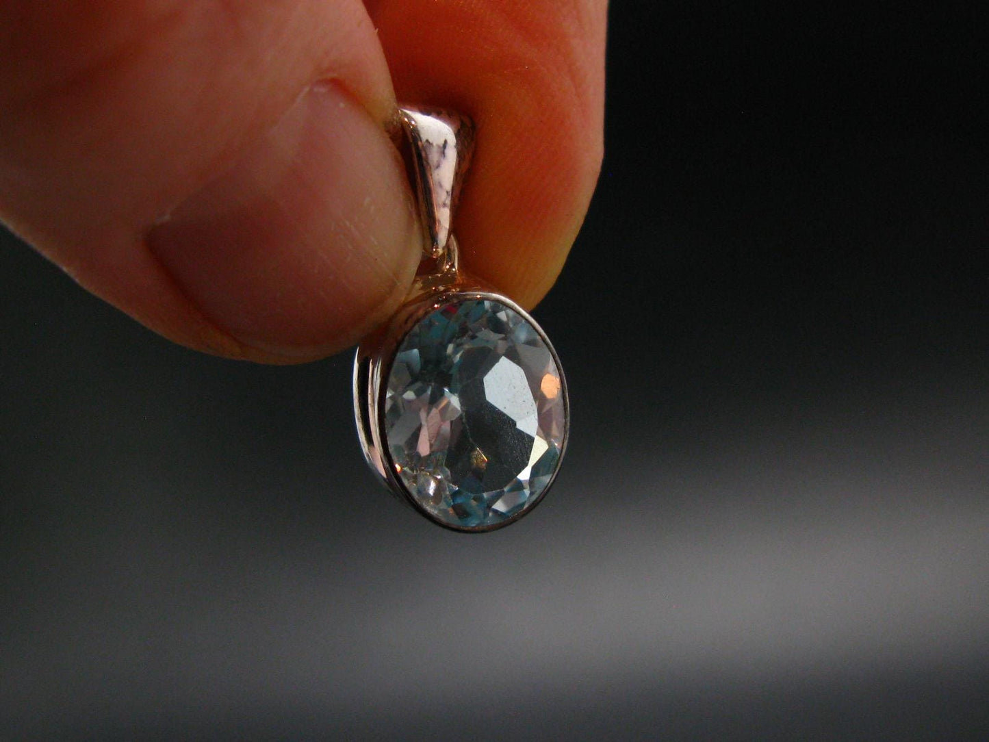Blue Topaz Sterling Silver Pendant From Brazil - 0.8" - 2.72 Grams