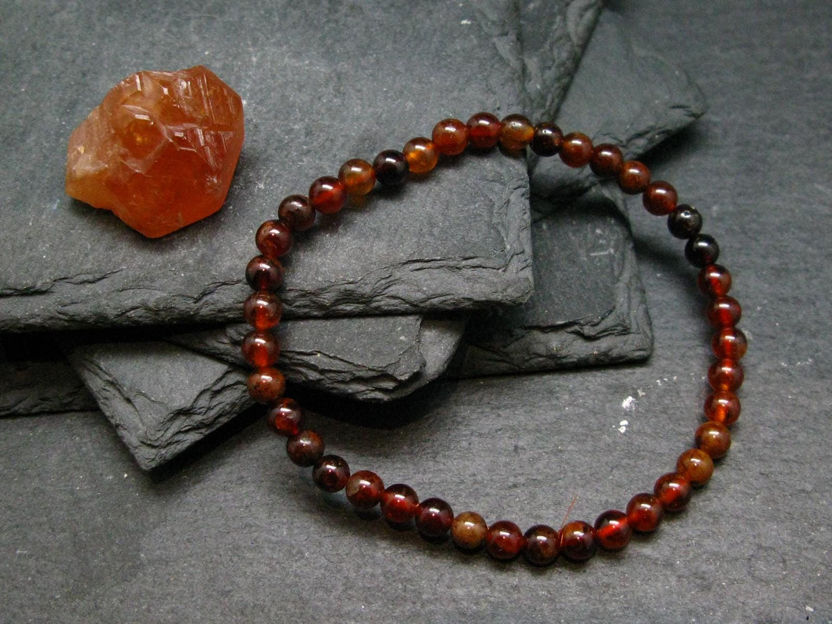 Garnet Hessonite Genuine Bracelet ~ 7 Inches ~ 4mm Round Beads
