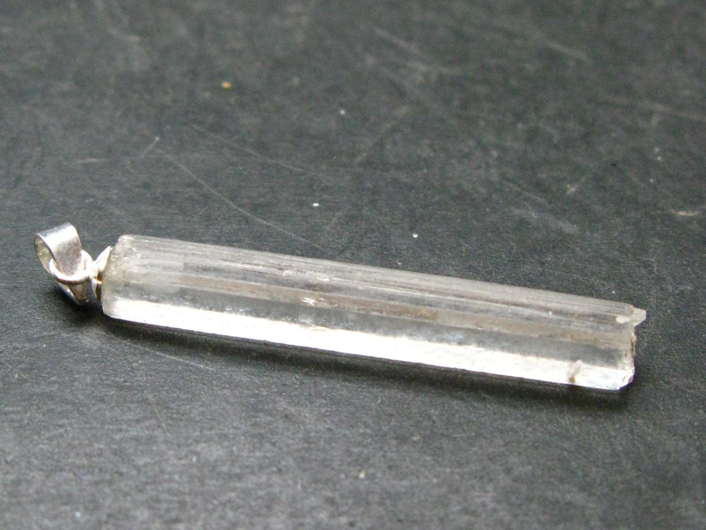 Rare Clear Natrolite Crystal Silver Pendant From Tanzania - 1.7" - 1.57 Grams