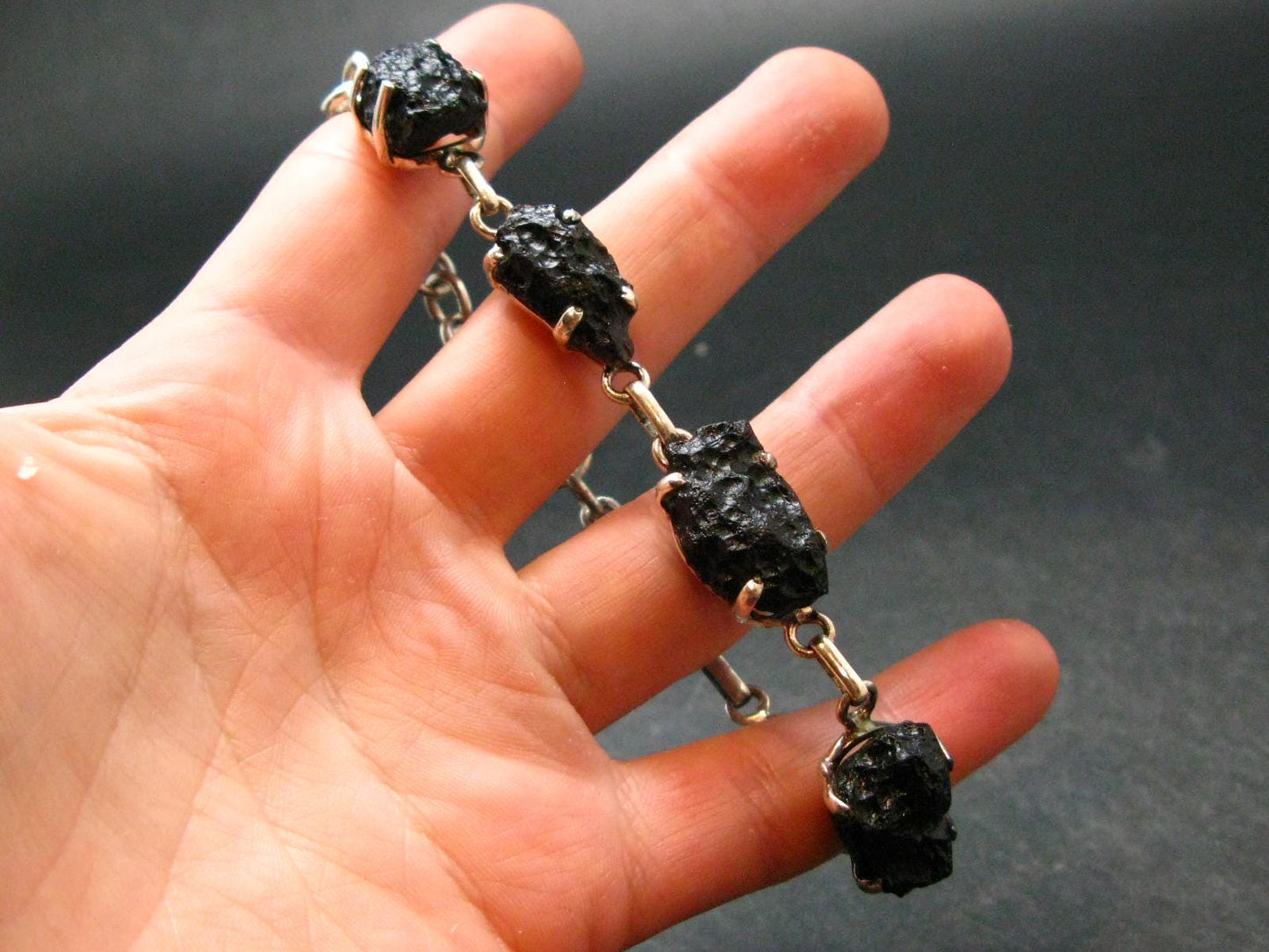 Tibetan Tektite Silver Bracelet ~ 8 Inches ~ 22.43 Grams