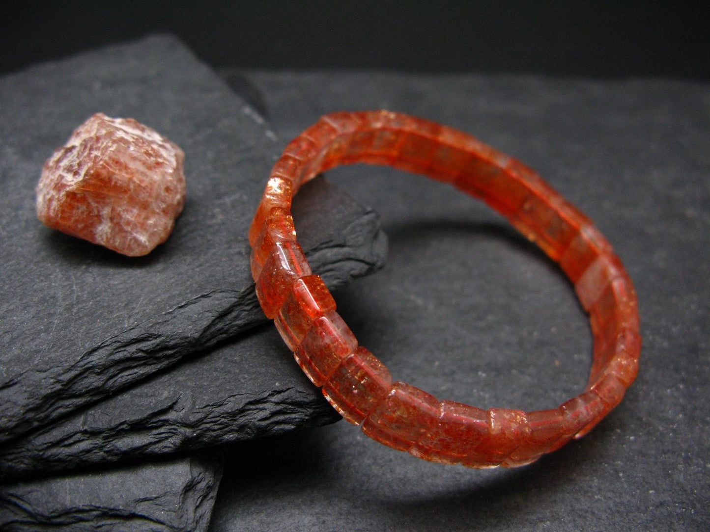 Sunstone Genuine Bracelet ~ 7 Inches ~ 9mm Squared Beads