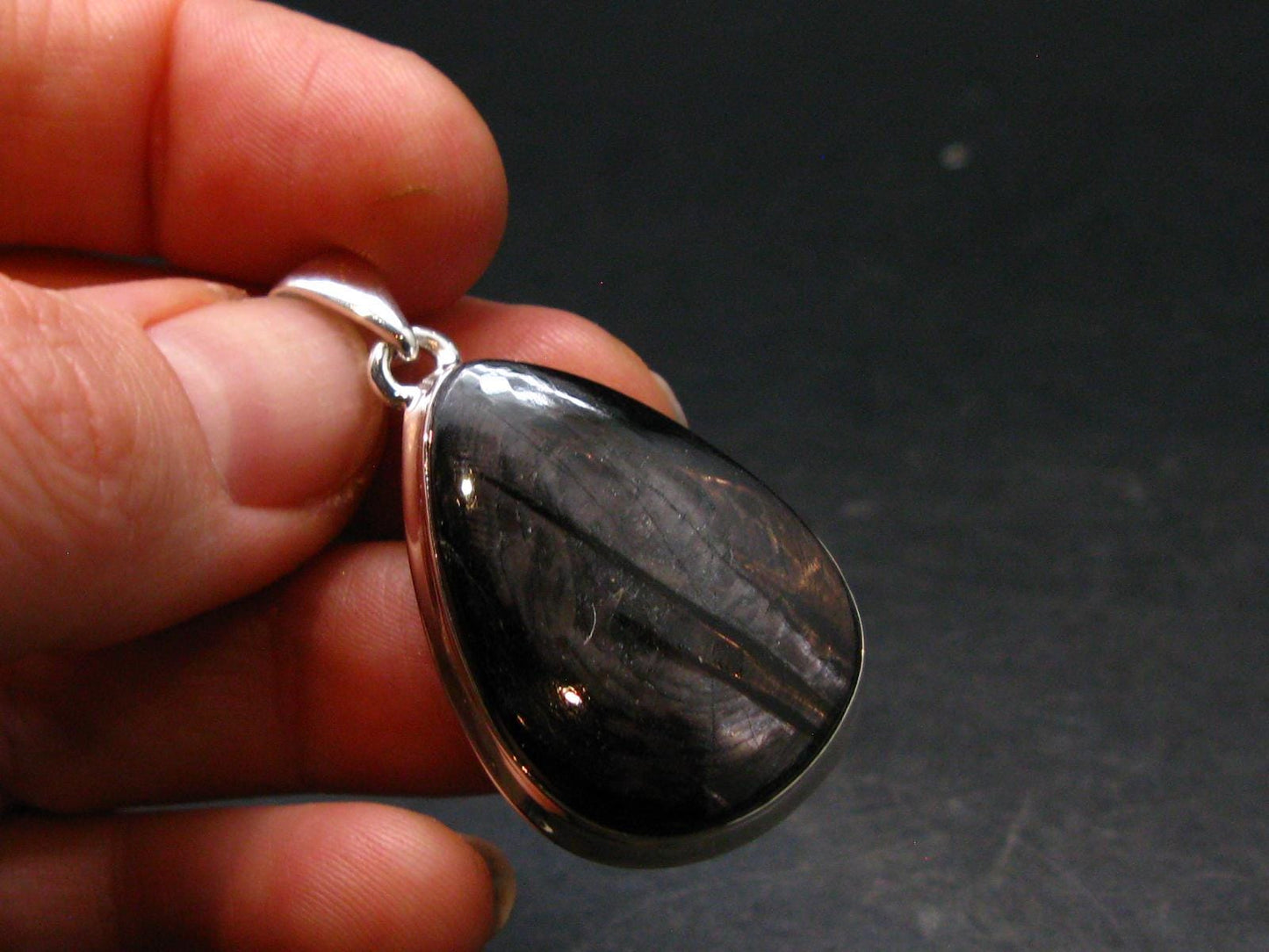 Tumbled Hypersthene Silver Plated Pendant From Canada - 1.4" - 8.99 Grams