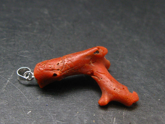 Rare Natural Red Coral Silver Pendant From Italy - 1.3" - 1.71 Grams