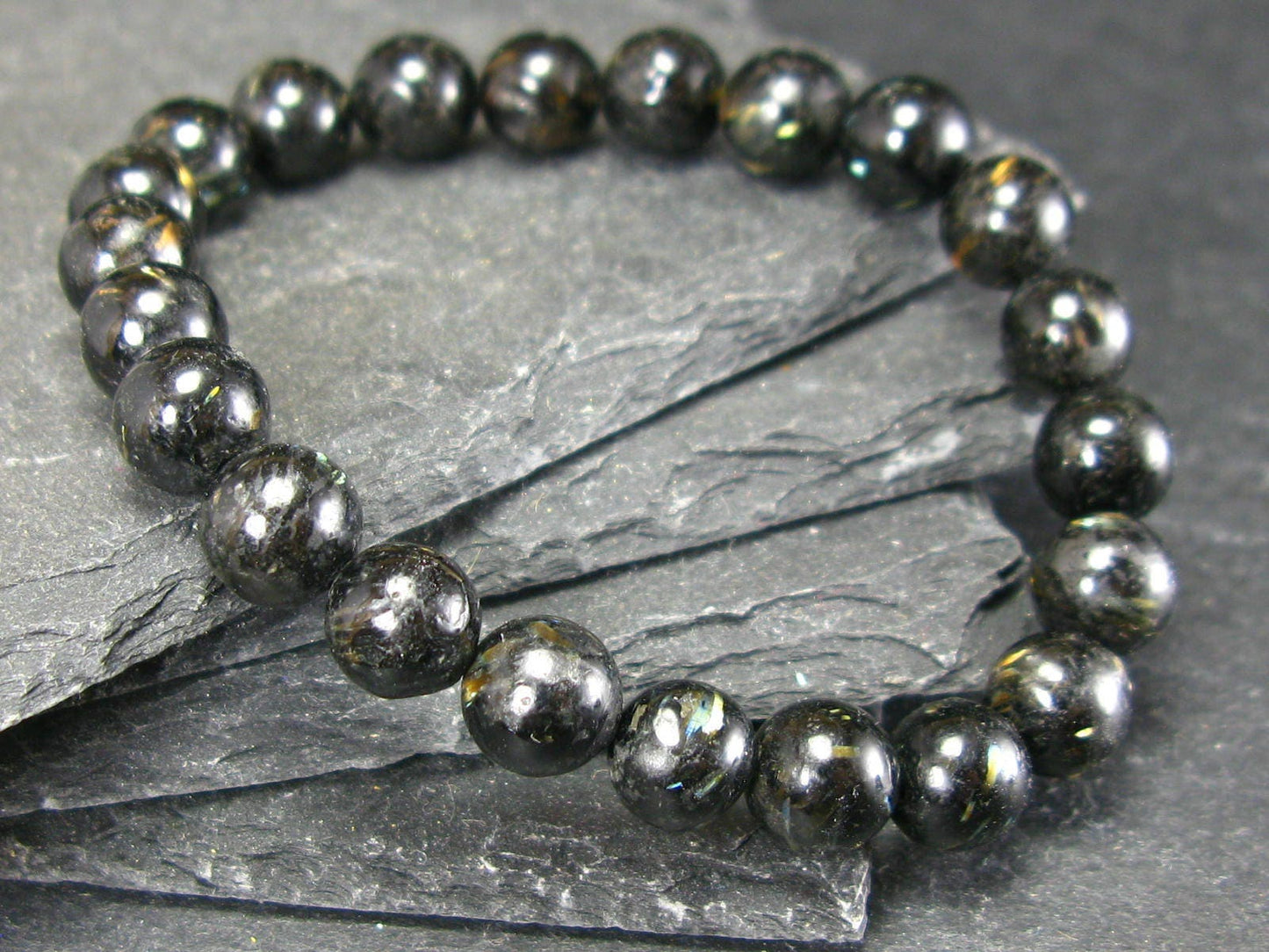 Nuumite Nuummite Genuine Bracelet ~ 7 Inches ~ 8mm Round Beads