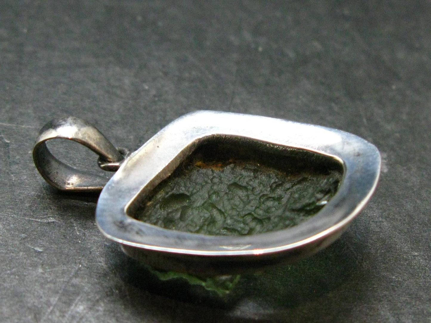 Moldavite Tektite Silver Pendant from Czech Republic - 1.5" - 6.88 Grams