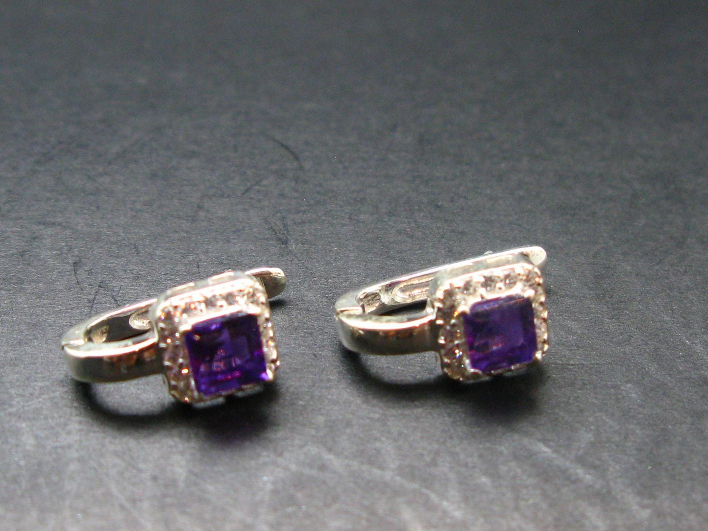 Faceted Natural Amethyst 925 Sterling Silver Earrings - 0.7" - 3.44 Grams