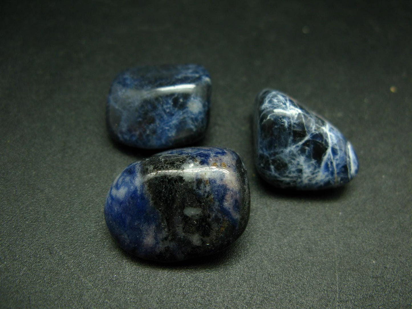 Lot of 3 natural Sodalite tumbled stones from Brazil