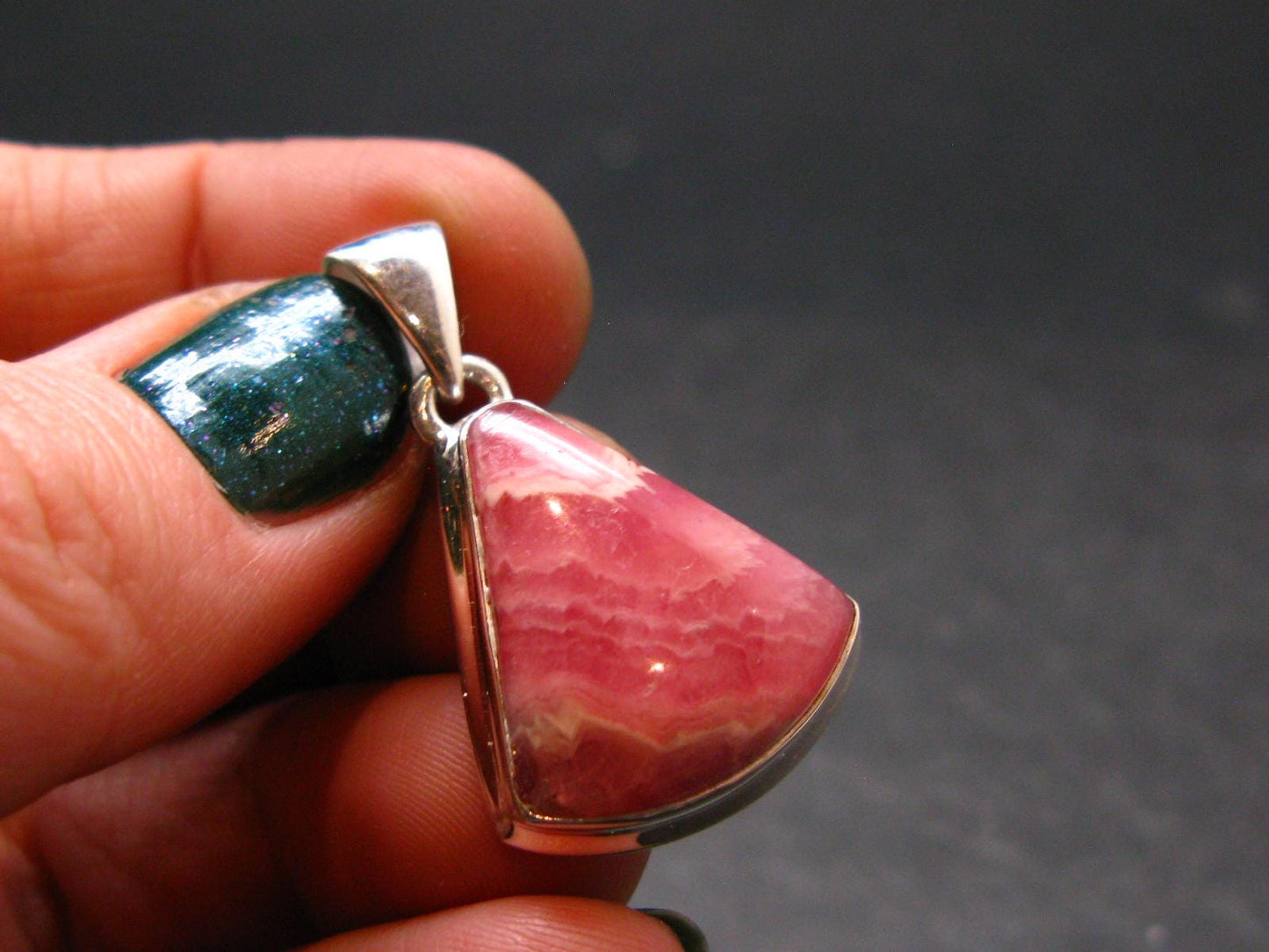 Rhodochrosite Silver Plated Pendant From Argentina - 1.2" - 5.81 Grams