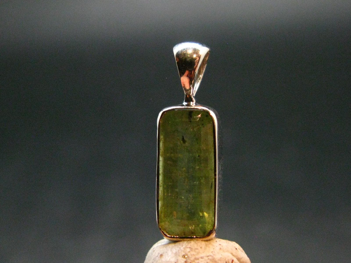 Green Kyanite Crystal Silver Pendant From Tanzania - 0.8" - 1.91 Grams