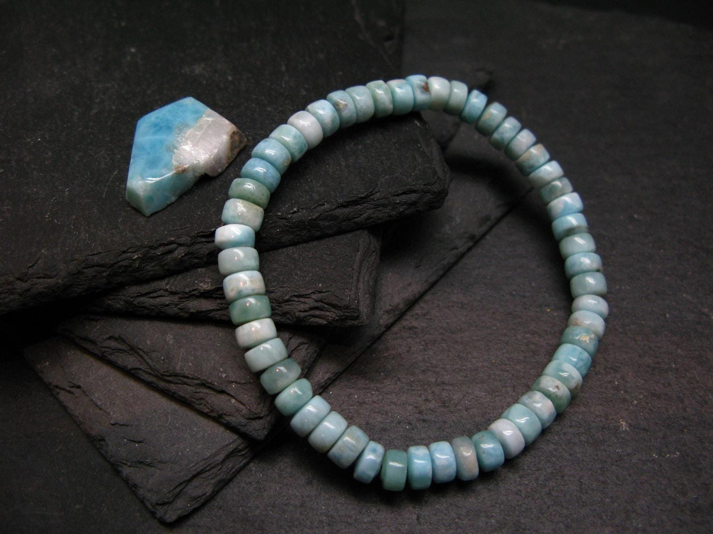 Larimar Genuine Bracelet ~ 7 Inches ~ 6mm Rondelle Beads