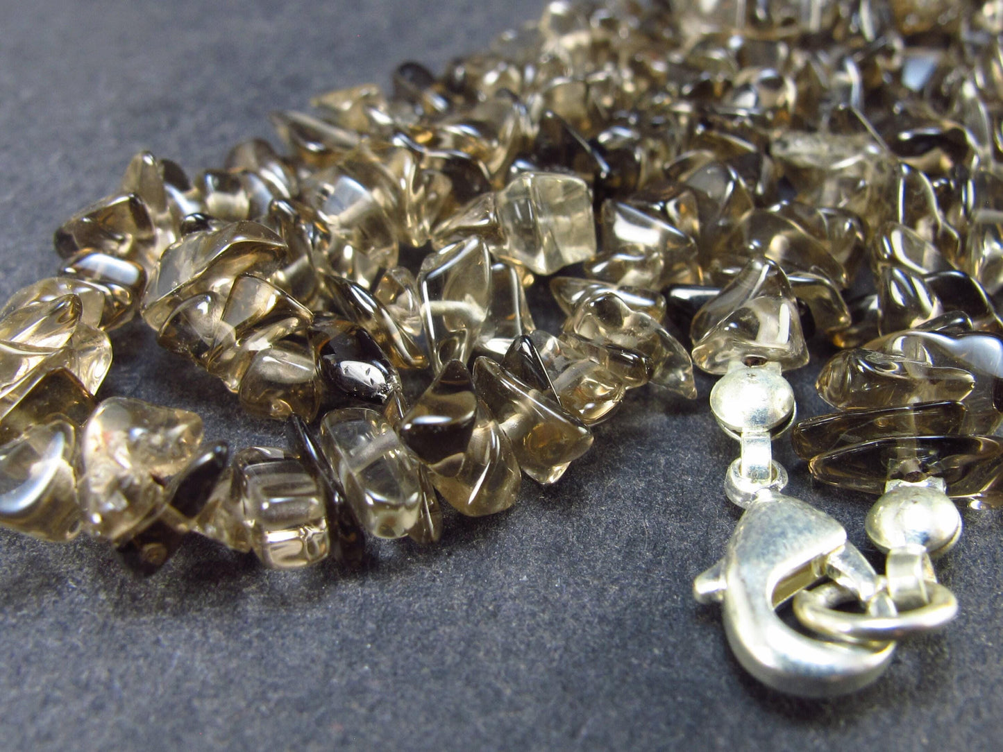 Lot of 3 Natural Tumbled Beads Smoky Quartz Necklaces from Brazil - 18"