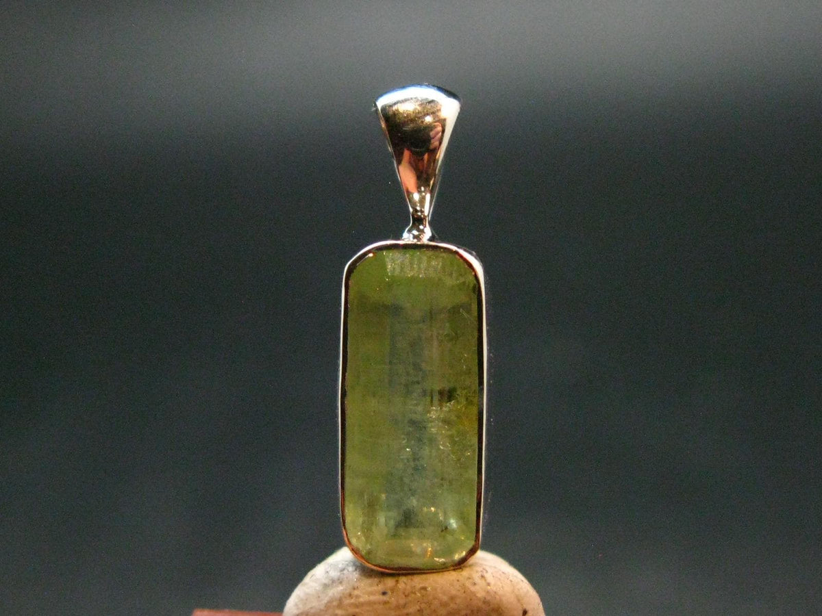 Green Kyanite Crystal Silver Pendant From Tanzania - 0.8" - 1.74 Grams
