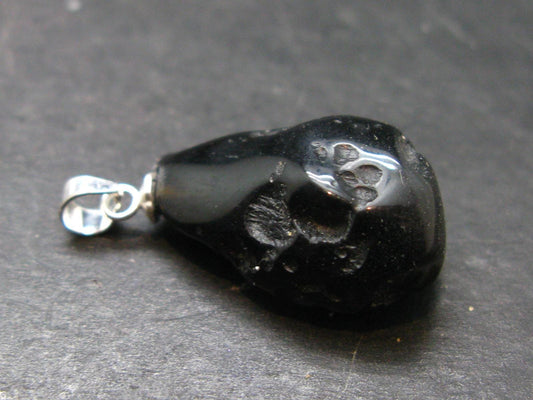 Tibetan Black Tektite Silver Pendant From Tibet - 1.1" - 3.20 Grams