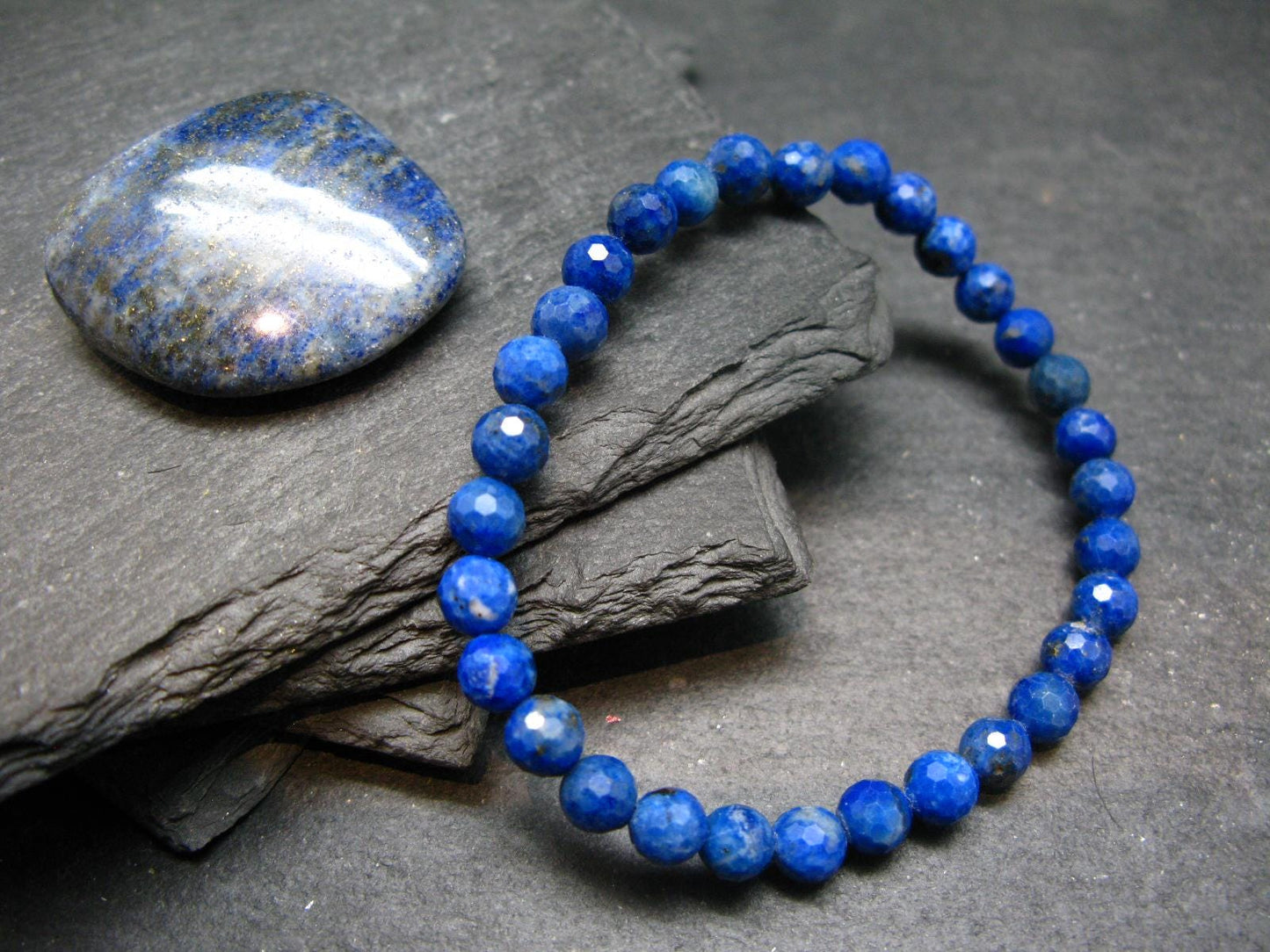 Lapis Lazuli Lazurite Genuine Bracelet ~ 7 Inches ~ 6mm Round Facetted Beads