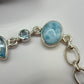 Larimar and Blue Topaz Silver Bracelet Ocean Gemstone Adjustable Link Bracelet Gift