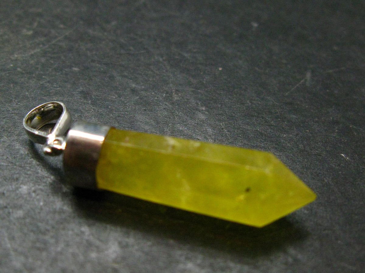 Rare Yellow Brucite Crystal Silver Pendant From Pakistan - 1.7" - 3.62 Grams