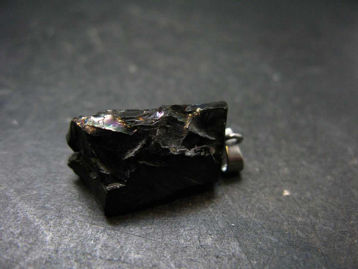 Unpolished Elite Shungite Silver Pendant from Russia - 1.2" - 2.86 Grams