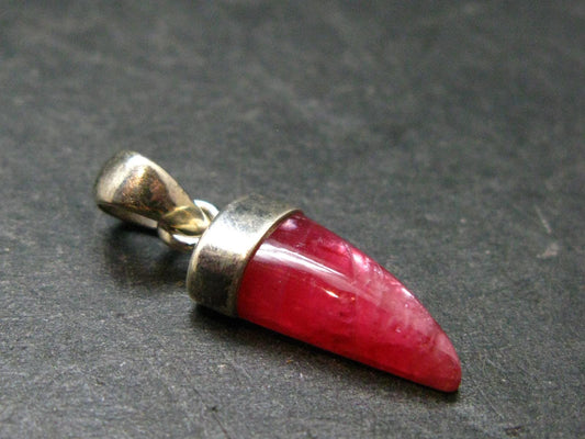 Vivid Juice Carmine Red Gem Rhodonite Silver Pendant From Brazil - 1.1" - 2.09 Grams