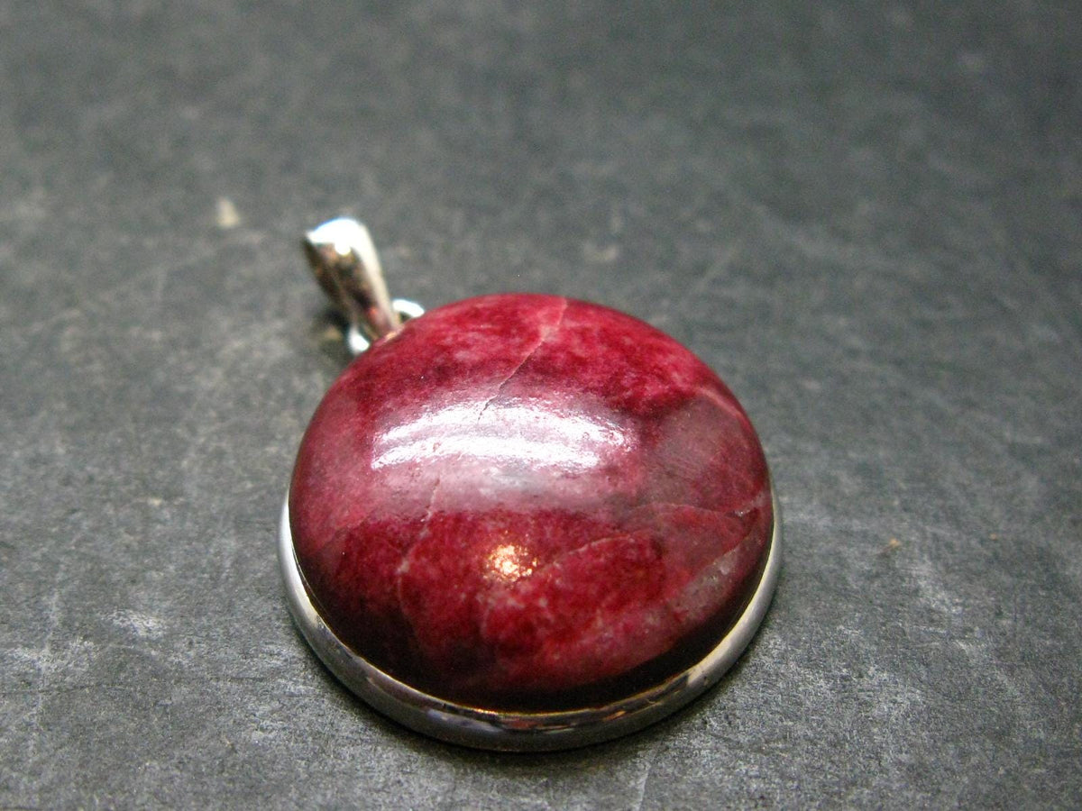Thulite Silver Plated Pendant From Norway - 1.2" - 7.0 Grams