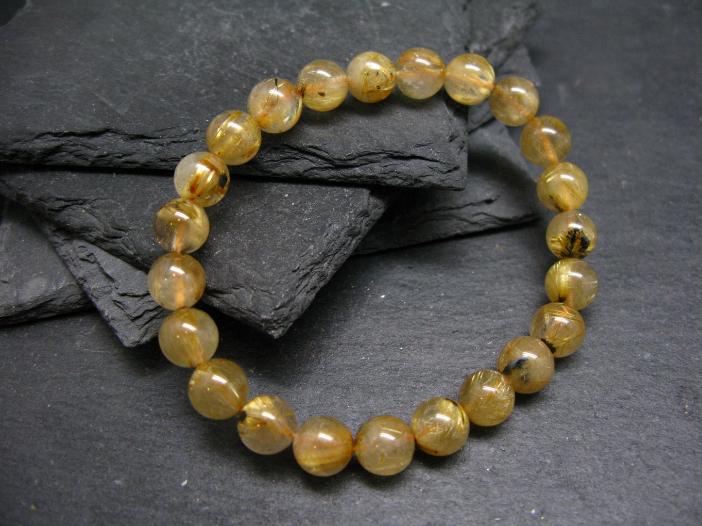Rutilated Quartz (Rutile & Hematite) Genuine Bracelet ~ 7 Inches ~ 8mm Round Beads
