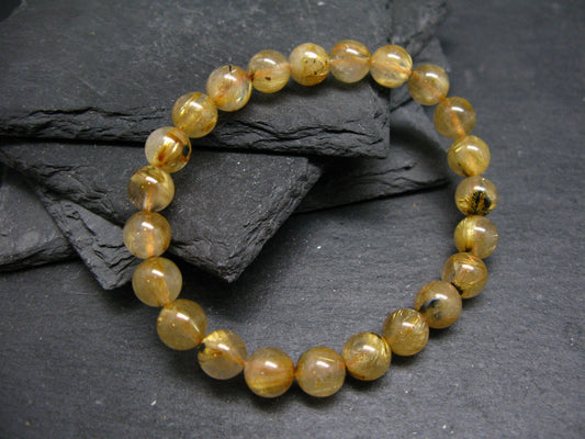 Rutilated Quartz (Rutile & Hematite) Genuine Bracelet ~ 7 Inches ~ 8mm Round Beads