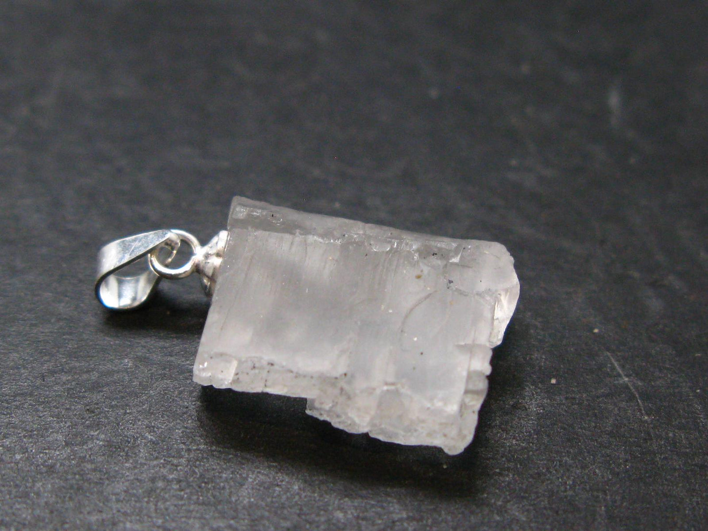 Clear Petalite Crystal Silver Pendant from Brazil - 0.9" - 2.23 Grams
