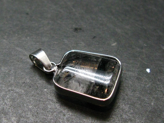 Large Tourmalinated Quartz Crystal Silver Plated Pendant From Brazil - 1.1" - 4.14 Grams