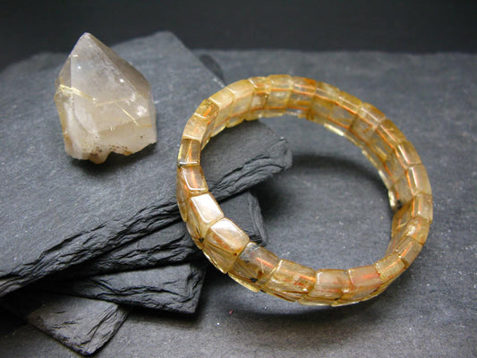 Rutilated Quartz (Rutile & Hematite) Genuine Bracelet ~ 7 Inches ~ 13mm Oval Beads