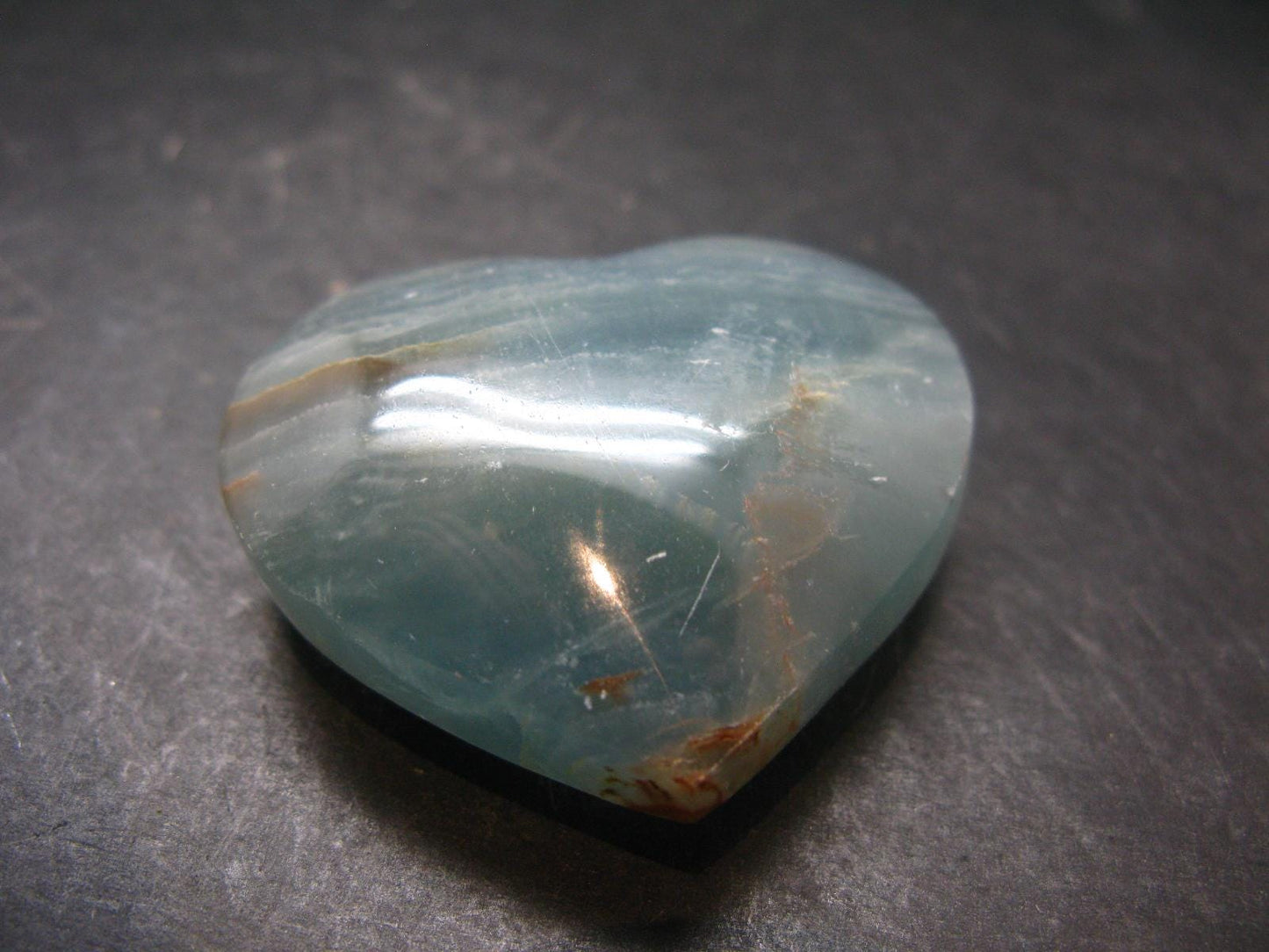 Nice Lemurian Aquatine Blue Calcite Heart From Argentina - 1.6" - 53.91 Grams