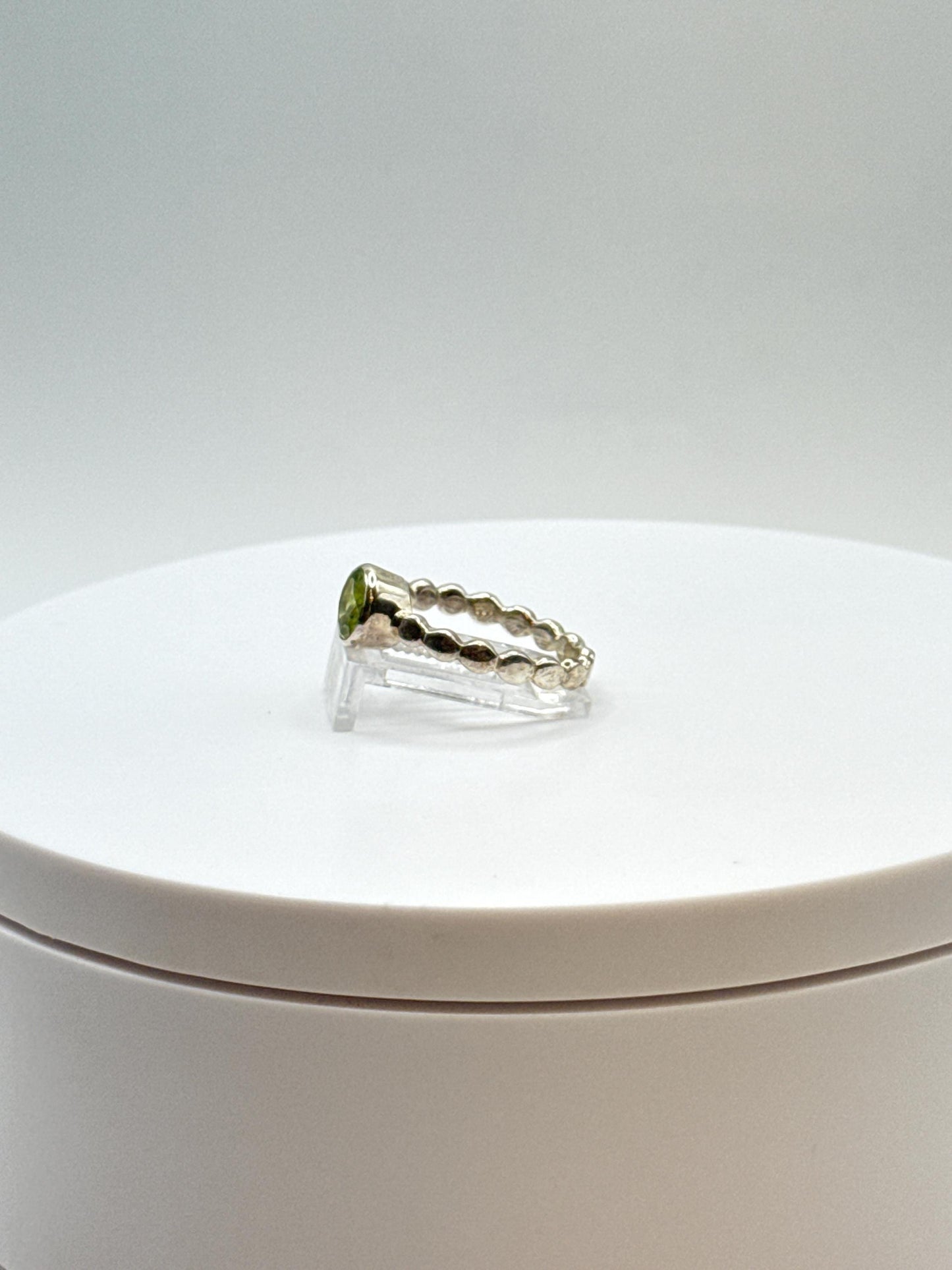 Beaded Peridot Ring | Natural Green Peridot in Sterling Silver | August Birthstone Jewelry - Size 8