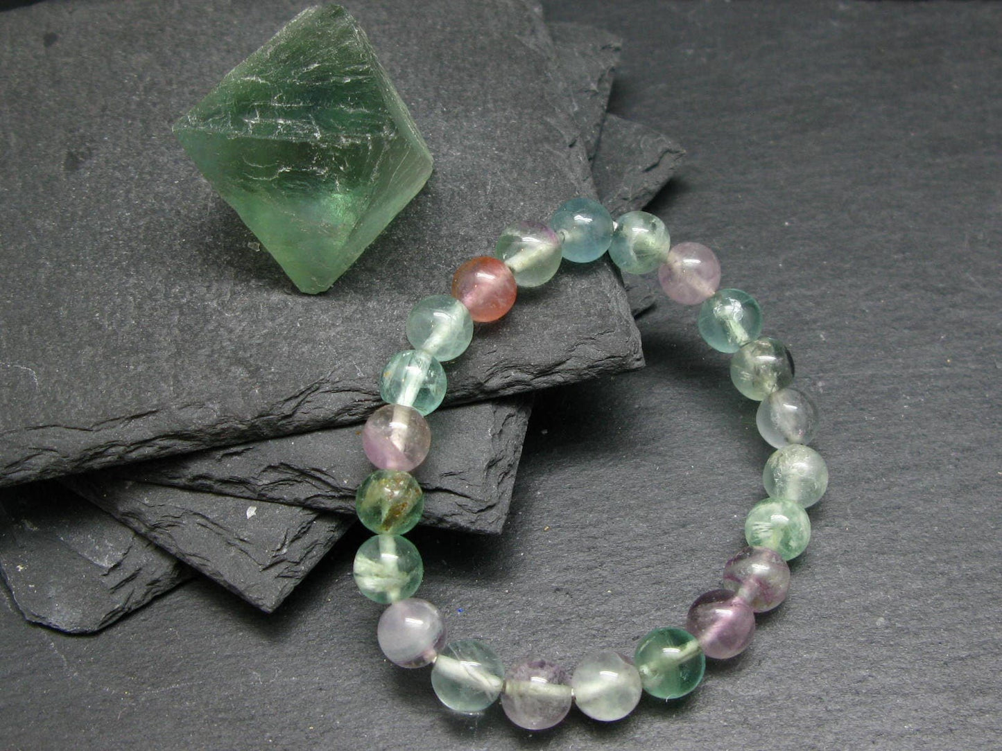 Fluorite Genuine Bracelet ~ 7 Inches ~ 8mm Round Beads