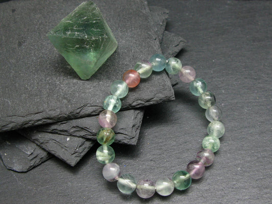 Fluorite Genuine Bracelet ~ 7 Inches ~ 8mm Round Beads