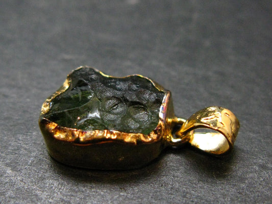 Moldavite Tektite Gold Plated Silver Pendant from Czech Republic - 0.8" - 1.60 Grams