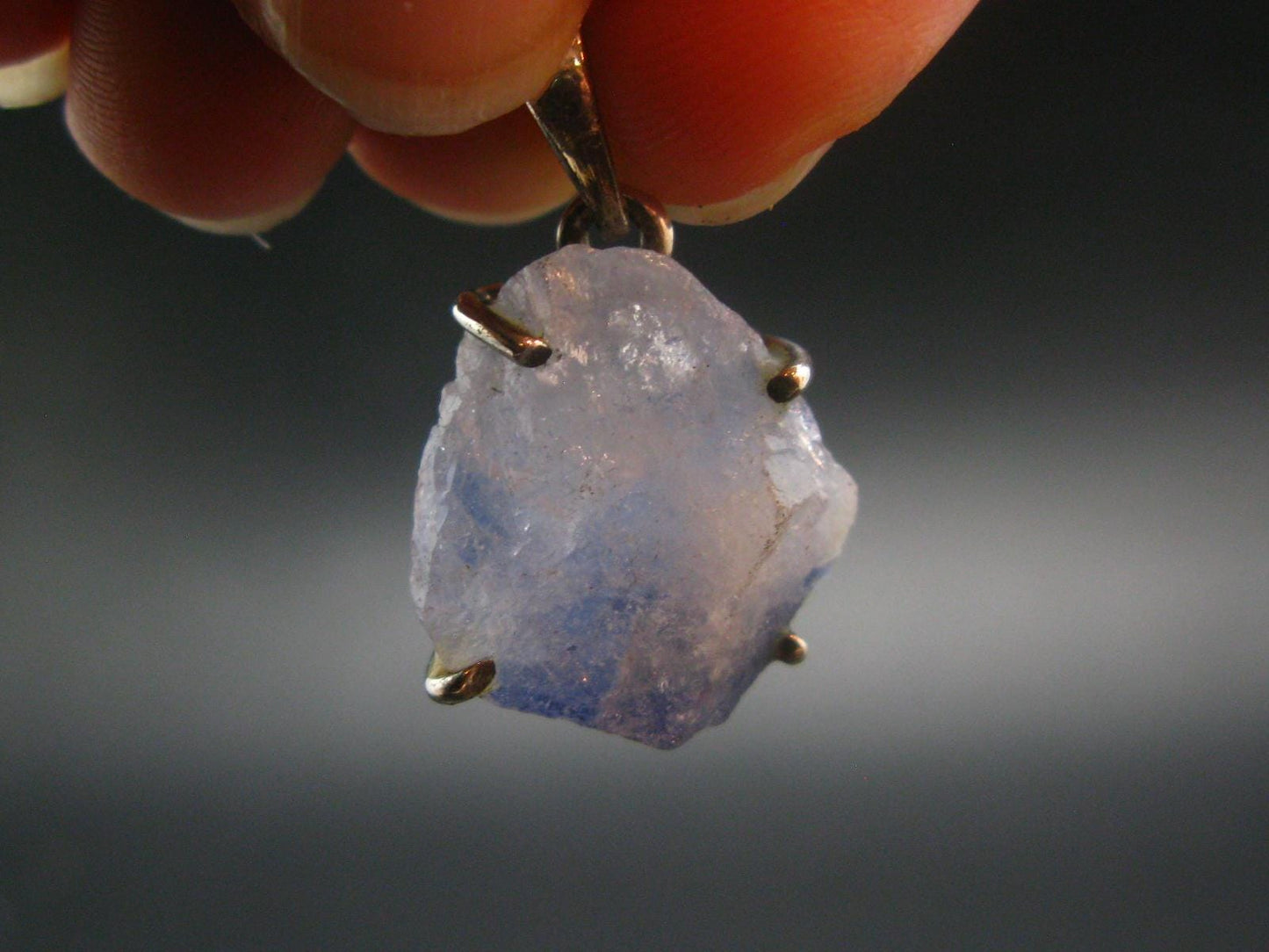 Dumortierite In Terminated Quartz Crystal Silver Pendant From Brazil - 1.0" - 4.81 Grams