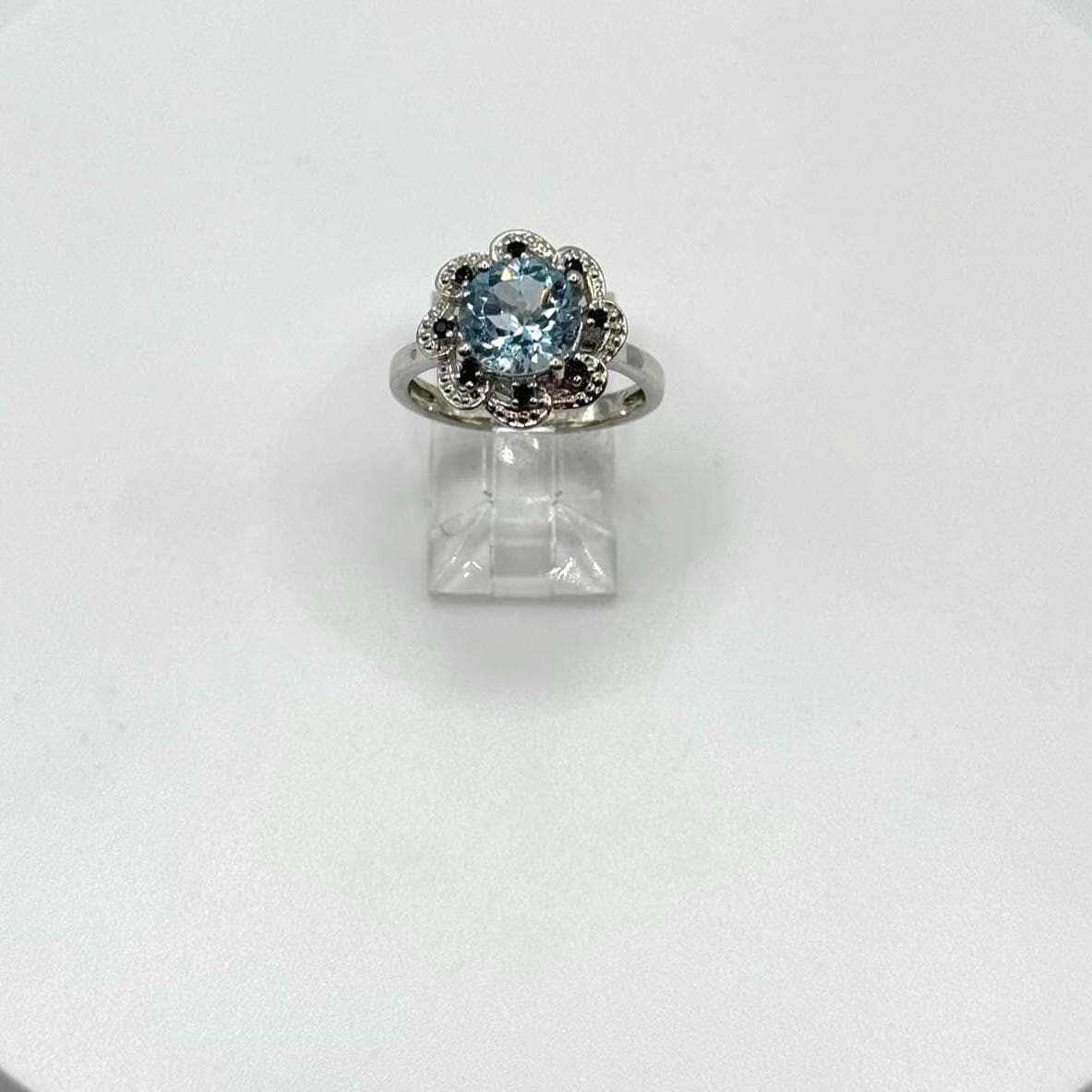 Sky Blue Topaz Sterling Silver Floral Ring – Natural Topaz Jewelry - Size 6